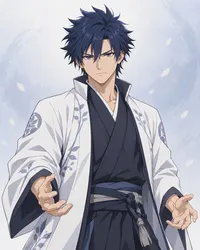 An anime swordsman drawn from the shoulders up, facing the camera — a character portrait that works