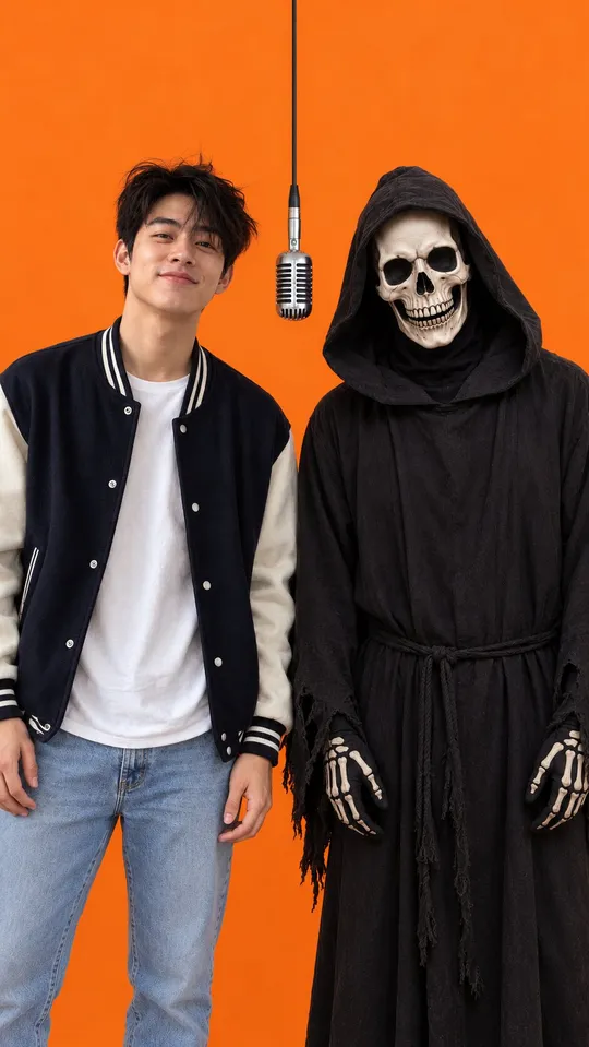 A guy and the grim reaper Hotel Lobby AI video still