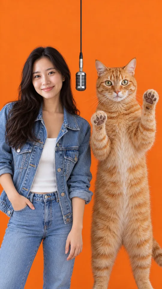 A woman and her cat in a Hotel Lobby AI video