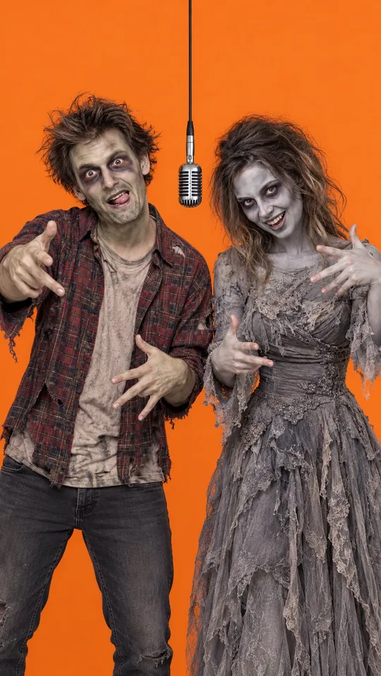 Two people in zombie makeup in the Hotel Lobby booth